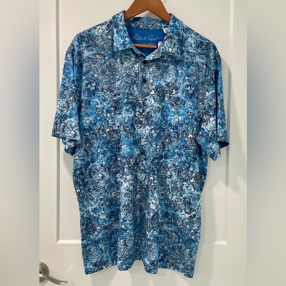 ROBERT GRAHAM Golf Clubhouse Blue Paisley UV Wicking Short Sleeve Polo NWT (XXL - Picture 13 of 13